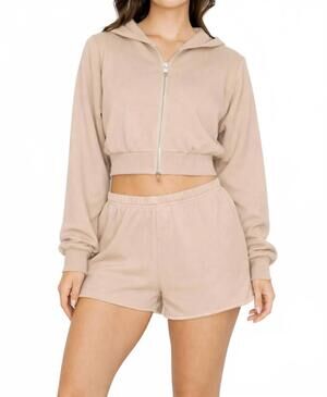 NEW KNIT RIOT cove crop zip hoodie in taupe